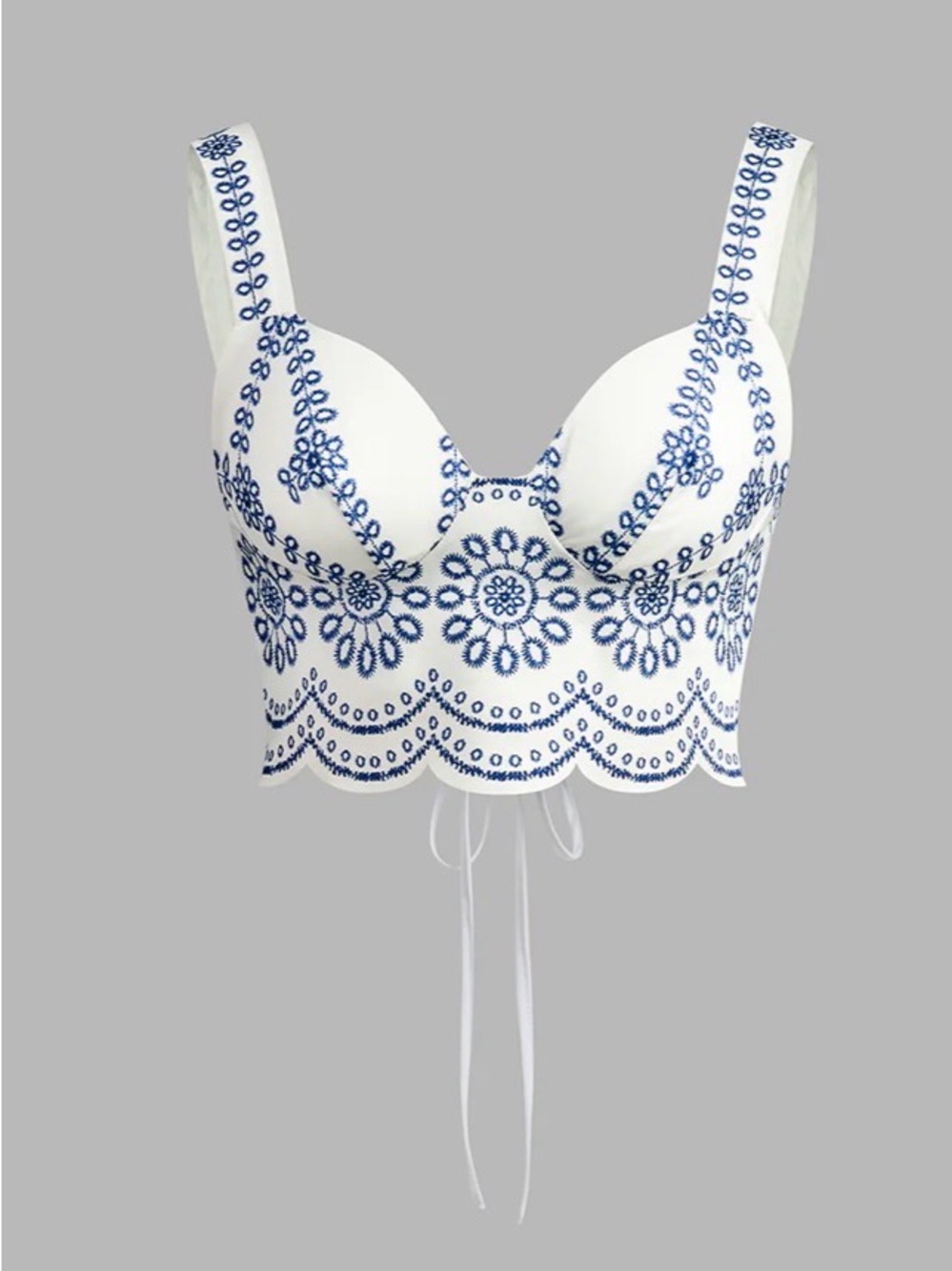 NWT COMMENSE Embroidered Lace-Up Crop Top Maxi Skirt Set Blue White S - Picture 4 of 11